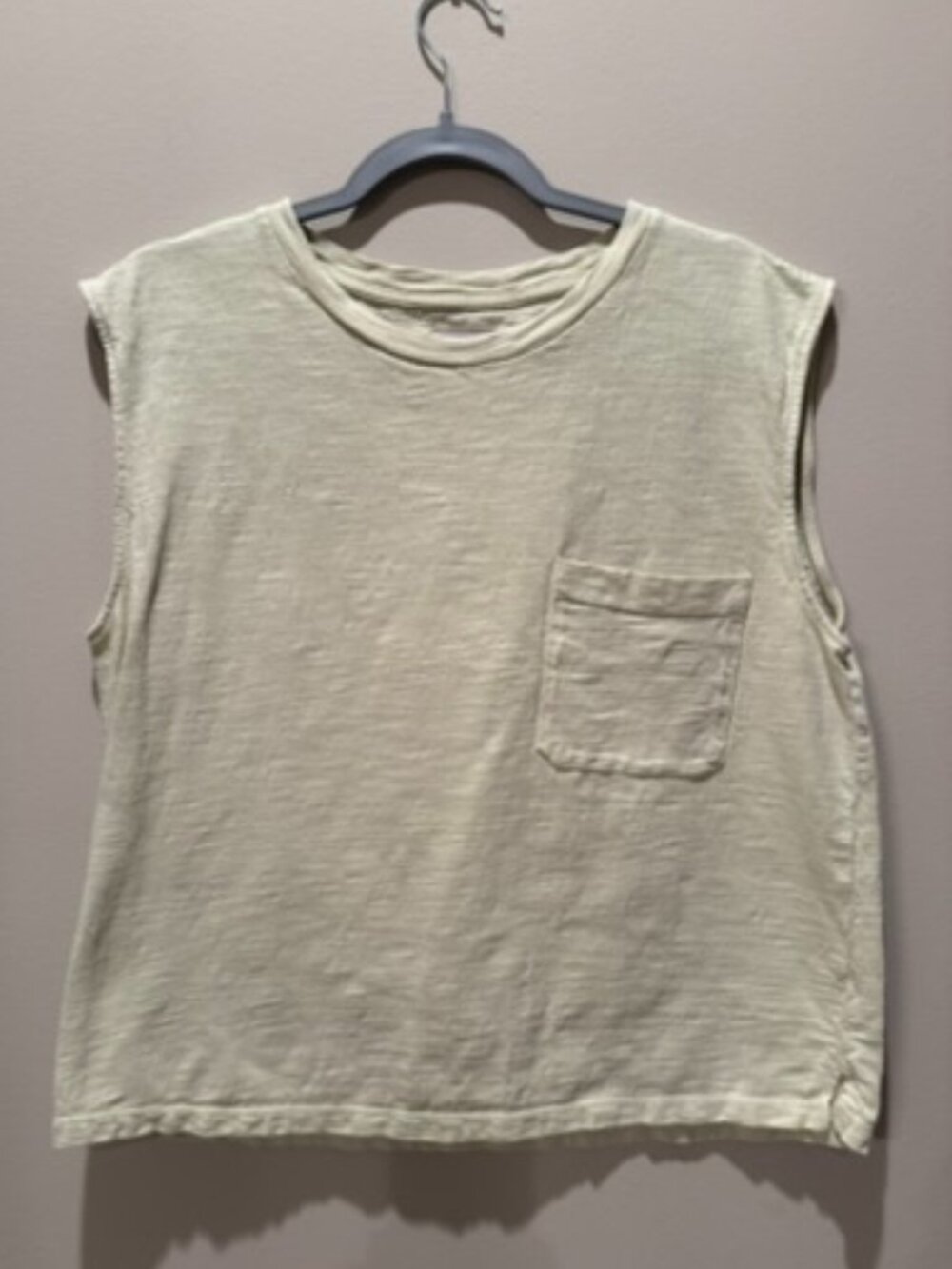 Lou & Grey Pale Yellow Slub Pocket Muscle Tee Relaxed Boxy Tank Size Large
